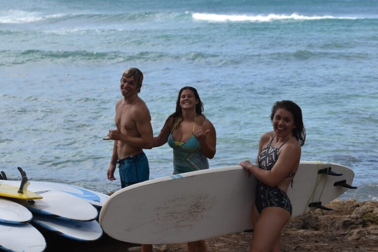 Surfers smiling